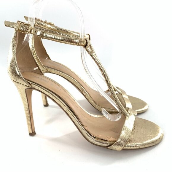 Gianni Bini heels size 8.5 gold metallic leather t-strap stilettos holiday party - Picture 1 of 14